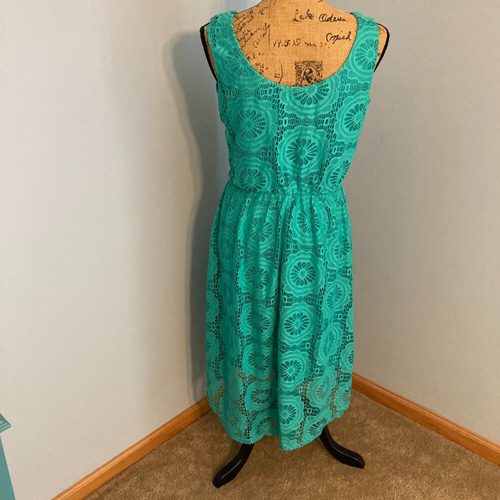 AUW Turquoise Lace Asymmetrical Dress NWOT Women Size Medium - Picture 4 of 15